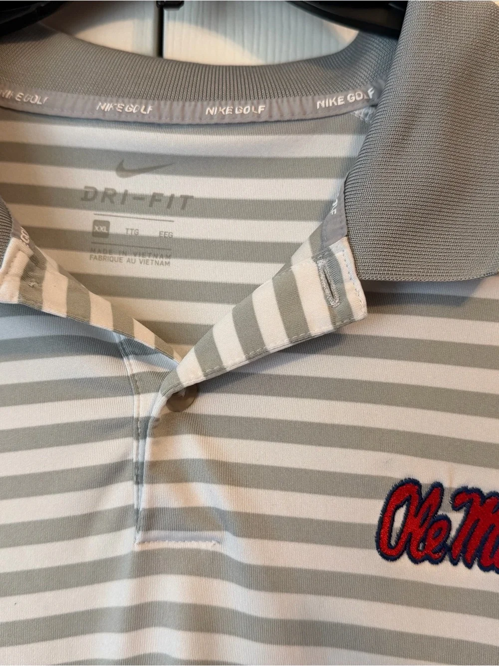 Nike Dri-Fit Grey and White Striped Polo- NCAA Ole Miss